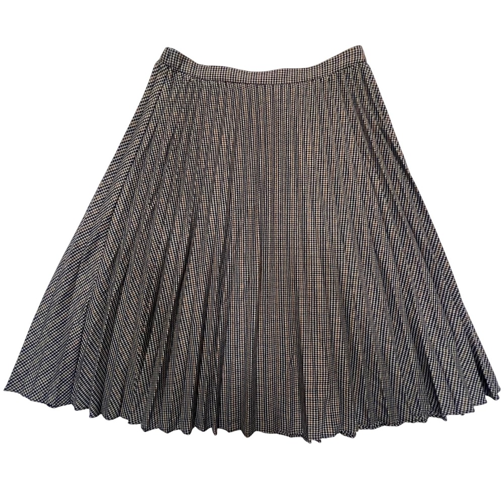 CHAUS New York Pleated Plaid Houndstooth Preppy‎ Dark Academia Midi Skirt Size M
